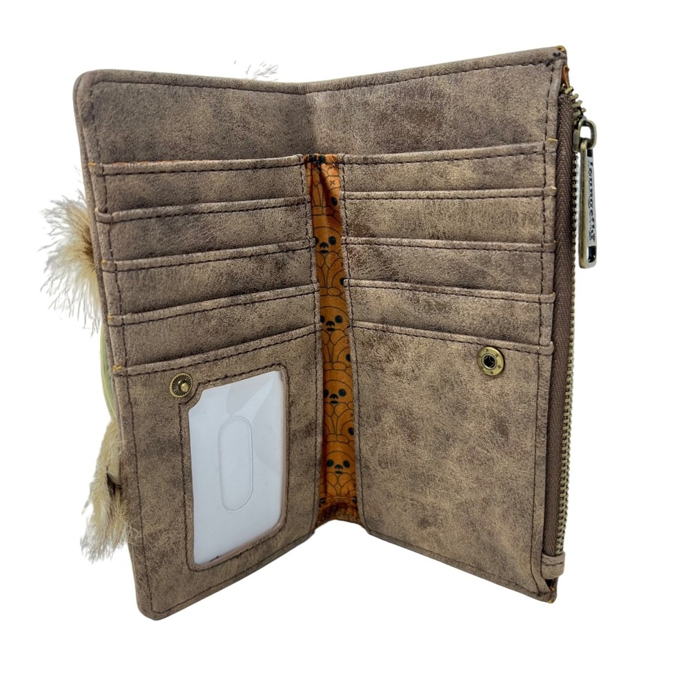 LOUNGEFLY Star Wars Fuzzy Furry EWOK Trio Flap Wallet Faux Leather NWOT - Picture 2 of 8